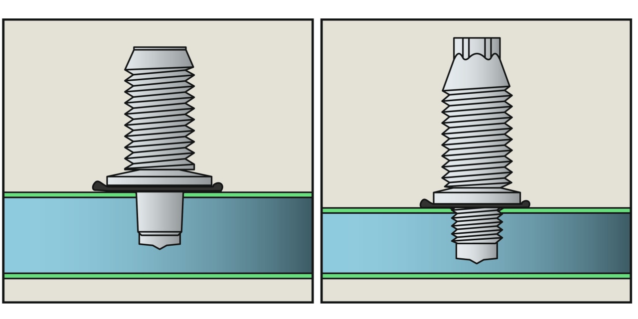 Diagram of a cross-section of steel showing blunt tip screw fastening