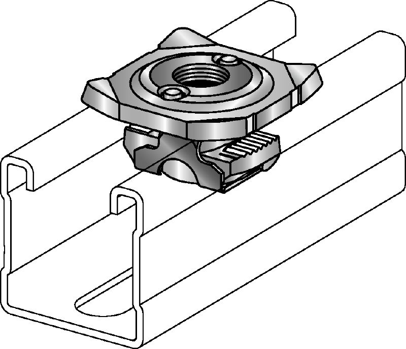 Montura para abrazadera de tuberías MQA-F Placa tuerca galvanizada en caliente (HDG) para conectar componentes roscados a carriles de carga MQ