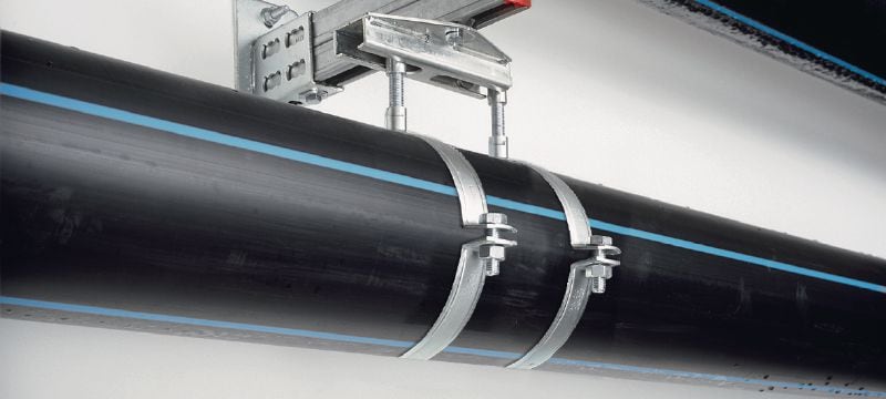 Abrazadera de tuberías de carga extrapesada MP-MX-F Abrazadera para tuberías galvanizadas en caliente de alta calidad sin aislamiento acústico para aplicaciones de tuberías muy pesadas (sistema métrico) Aplicaciones 1