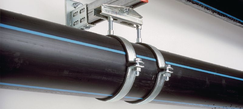 Abrazadera de tuberías de carga pesada MP-MXI-F Abrazadera de tuberías de galvanizado en caliente (HDG) con aislamiento acústico para aplicaciones de carga extrapesada Aplicaciones 1