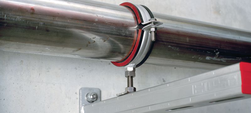Abrazadera de tuberías para carga pesada MP-MRI Abrazadera de tuberías para acero inoxidable (A4) con aislamiento acústico para aplicaciones de carga pesada Aplicaciones 1