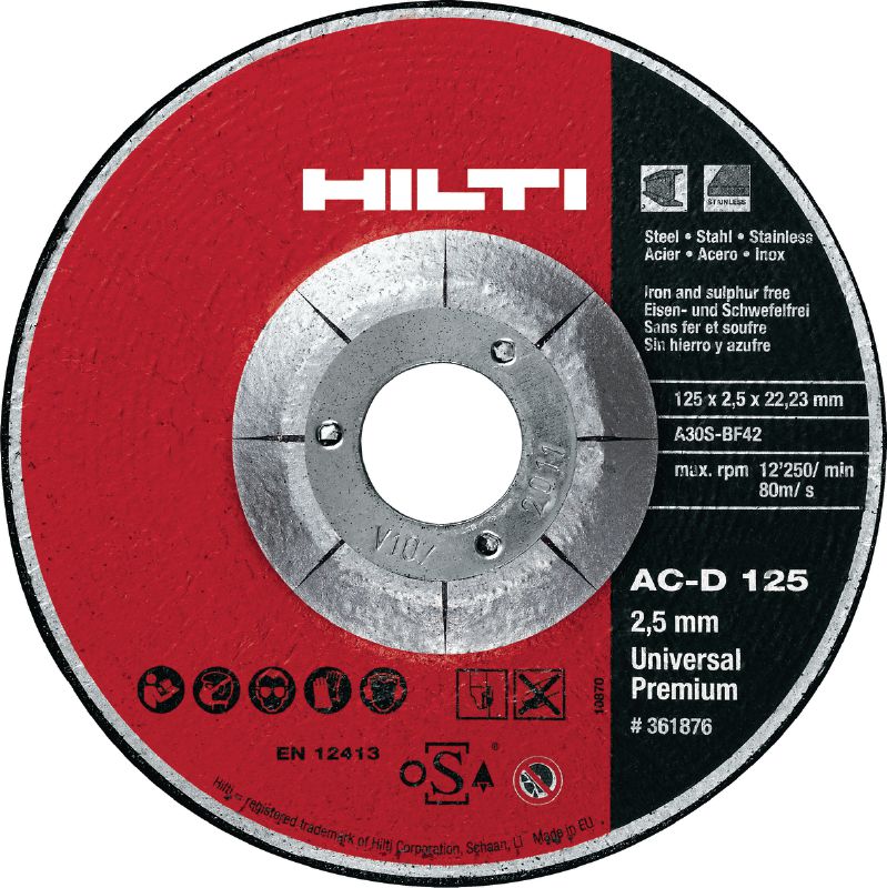 Disco de corte abrasivo AC-D UP Disco de corte para amoladora angular estándar para acero secundario y acero inoxidable
