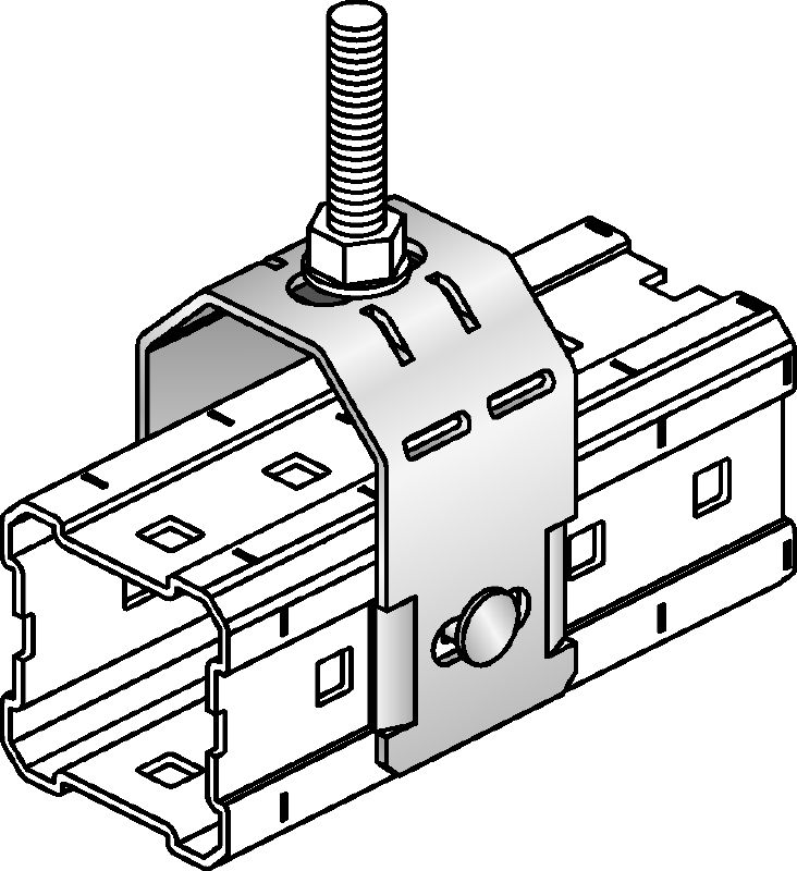 Conector MIC-TRC (doble) Conector galvanizado en caliente (HDG) para la fijación de varillas roscadas M12 (1/2) y M20 (3/4) a vigas MI Aplicaciones 1