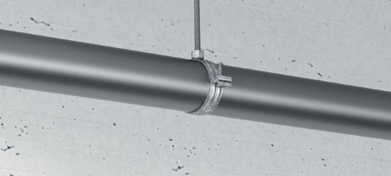 Abrazadera de tuberías de carga pesada MP-M-F Abrazadera para tuberías galvanizada en caliente (HDG) estándar sin aislamiento acústico para aplicaciones de tuberías pesadas (sistema métrico) Aplicaciones 1