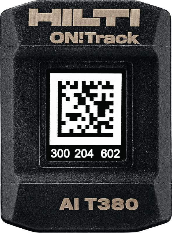 AI T380 Esta robusta etiqueta inteligente ON!Track permite conectar el equipo de construcción con el sistema de gestión de recursos Hilti ON!Track y simplifica el proceso de inventario, así como el seguimiento del equipo.